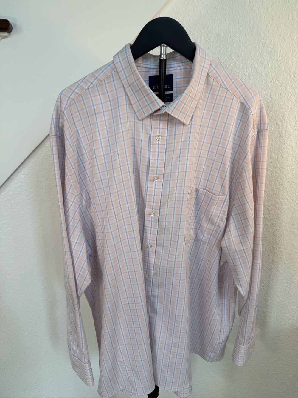 Stafford Peach and Light Blue Plaid Dress Shirt
